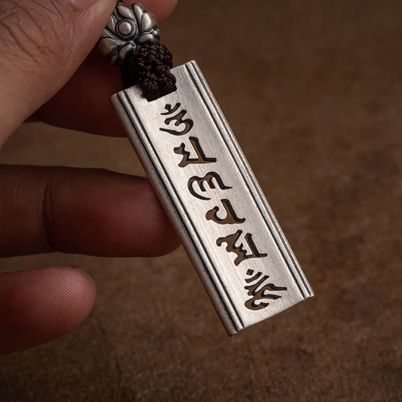 Buddha Stones 999 Sterling Silber Om Mani Padme Hum Halskette mit Lotus-Weisheitsgravur - image 13