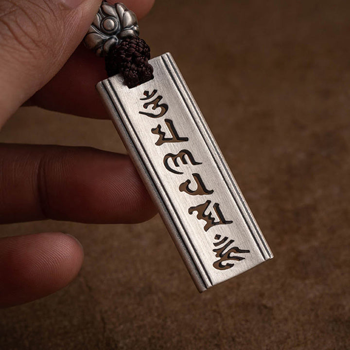 Buddha Stones 999 Sterling Silber Om Mani Padme Hum Halskette mit Lotus-Weisheitsgravur - image 13