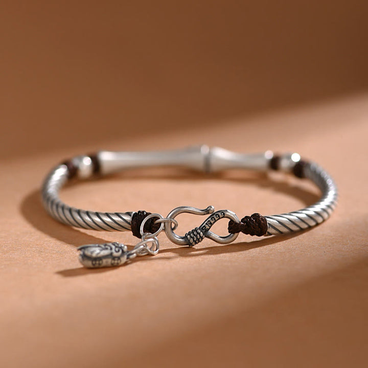 999 Sterling Silber Bambusmuster Zikade Glück Reichtum Armband - image 13