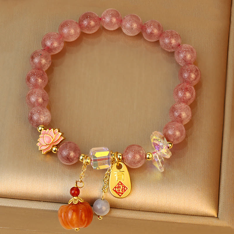 Buddha-Steine, natürlicher Erdbeerquarz, Fu-Charakter, Kürbis-Charme, positives Armband