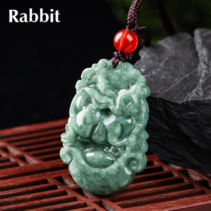 Buddha Stones, natürliche Jade, 12 chinesische Sternzeichen, Wohlstands-Halsketten-Anhänger - Kaninchen - image 19