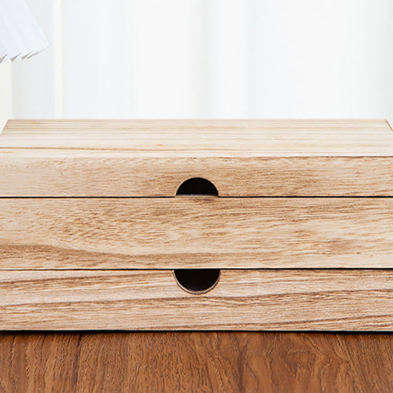 Buddha Stones Retro Beige Holz-Schmuckkästchen, zweilagige Schmuck-Aufbewahrungsbox mit Spiegel - image 12