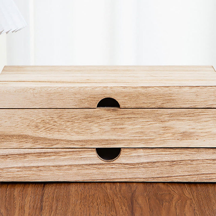 Buddha Stones Retro Beige Holz-Schmuckkästchen, zweilagige Schmuck-Aufbewahrungsbox mit Spiegel - image 12