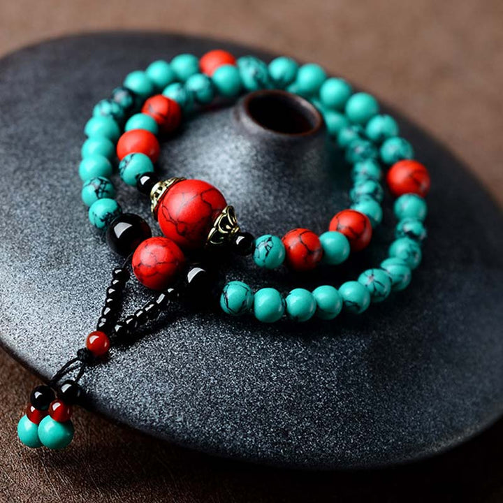 Buddha Stones Türkis Schwarzer Onyx Rot Türkis Perlenschutzarmband