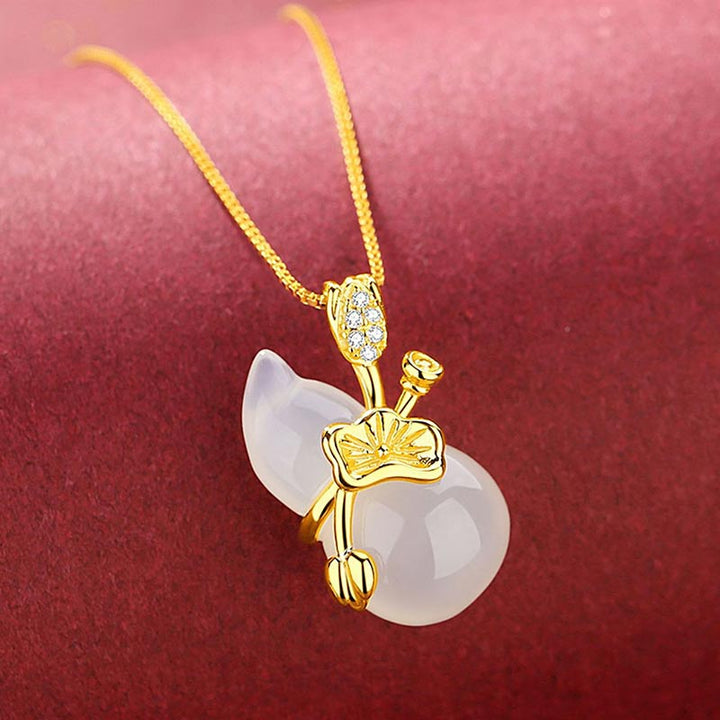 Buddha Stones Cyan Jade Kürbis Lotusblatt Fülle Anhänger Halskette - image 7