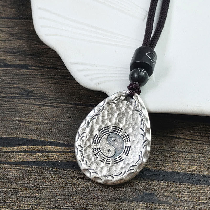 Buddha Stones Vintage 999 Sterling Silber Yin Yang Bagua Wassertropfen Design Balance Harmonie Halskette Anhänger - image 1