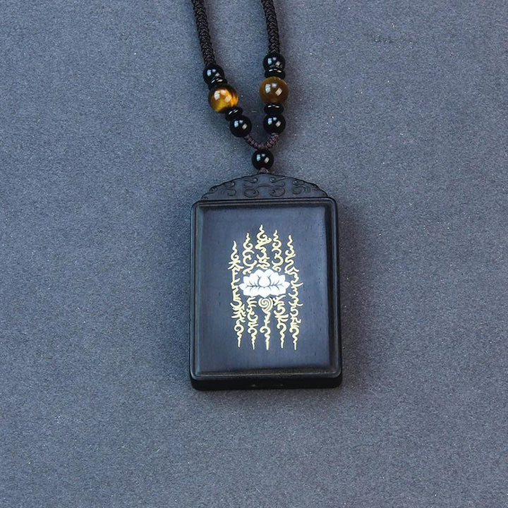 Buddha Stones 999 Sterling Silber Ebenholz Lotus eingelegter ruhiger Halskettenanhänger - image 3