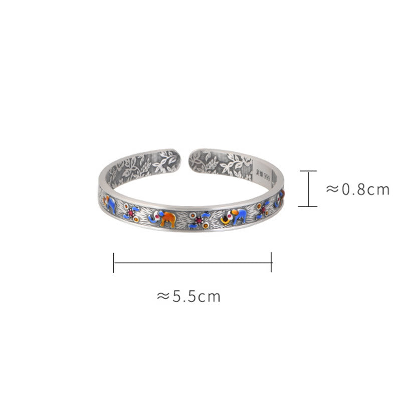 Buddha Stones 999 Sterling Silber Elefant Stärke Weisheit Armband Manschettenarmreif - image 9