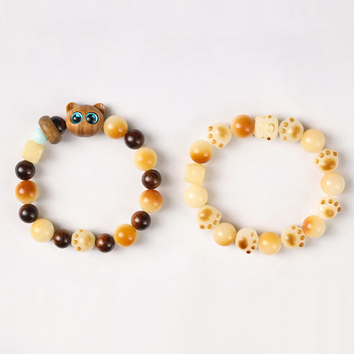 Buddha Stones Natürliches Bodhi-Samen-Sandelholz-glückliches, süßes Katzenkopf-Pfoten-Klauen-Friedensarmband - image 23