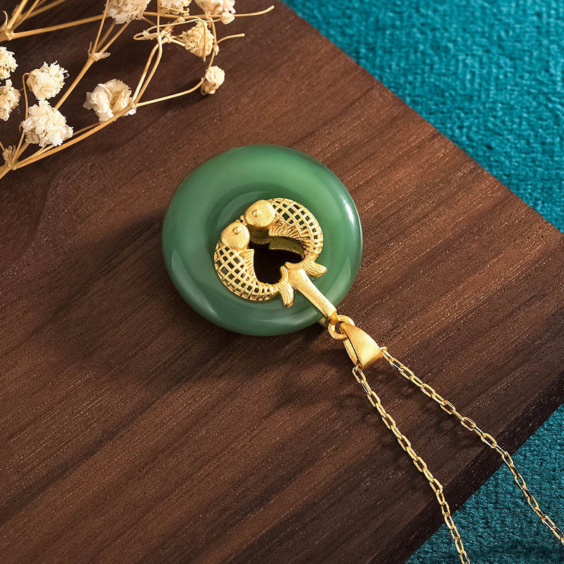 Buddha Stones Cyan Jade Koi Fisch Glück Halskette Anhänger - image 4