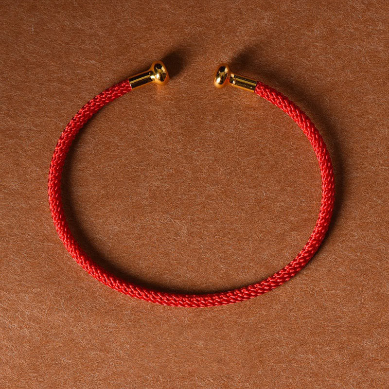 Buddha Stones, schlichtes Design, handgefertigtes Glücksgeflecht-Manschettenarmband - Rot - image 0