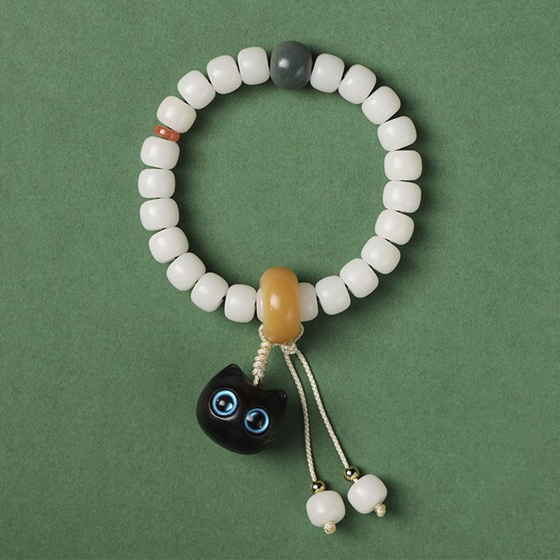 Armband mit Buddha Stonesn, natürlichem Bodhi-Samen, afrikanischem Schwarzholz, hübscher Katzenanhänger, Friedensharmonie - Blauäugige Katze Bodhi Samen - image 6