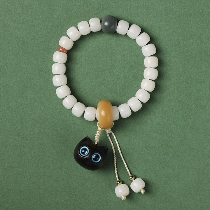 Armband mit Buddha Stonesn, natürlichem Bodhi-Samen, afrikanischem Schwarzholz, hübscher Katzenanhänger, Friedensharmonie - Blauäugige Katze Bodhi Samen - image 6