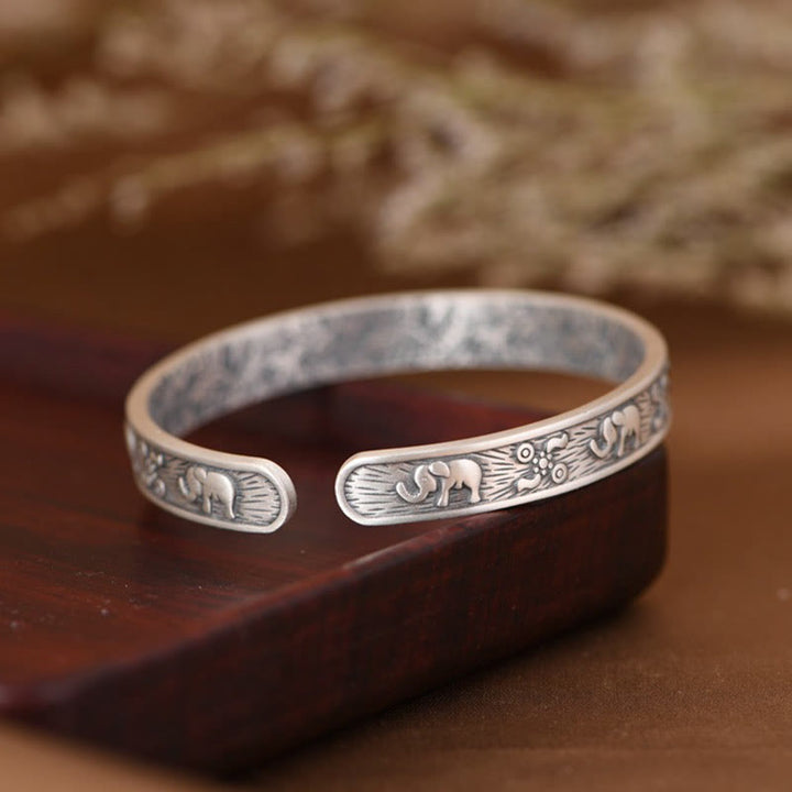 Buddha Stones 999 Sterling Silber Elefant Stärke Weisheit Armband Manschettenarmreif - image 4