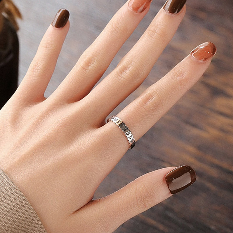 Buddha Stones Ring aus 925er-Sterlingsilber mit sechs wahren Worten und ruhiger Weisheit