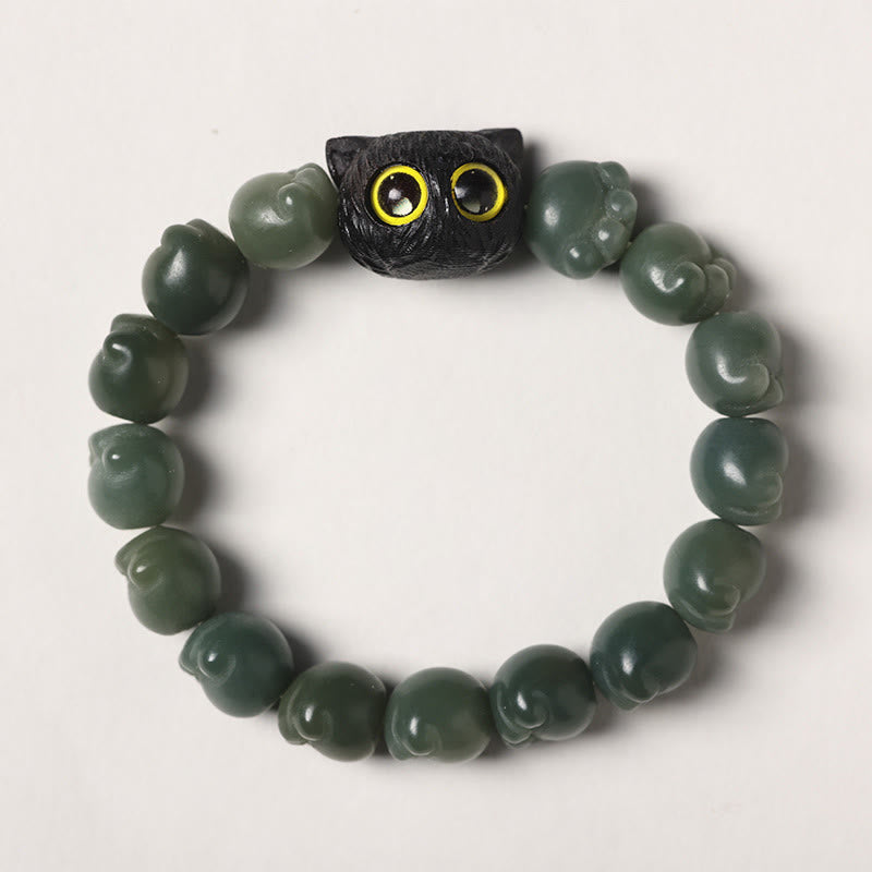 Armband mit Buddha Stonesn, natürlichem Bodhi-Samen, schöne Pfote, Ebenholz, glückliche Katze, Weisheit - Grüner Bodhi-Samen - Einfache Version (Handgelenkumfang 14–15 cm) - image 14