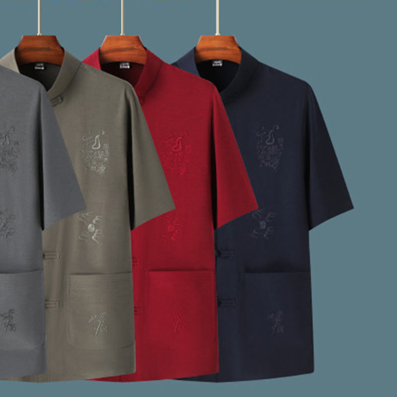 Buddha Stones Tang Anzug Hanfu Chinesischer Drache Traditionelle Kung Fu Uniform Kurzarm Tops und Hosen Kleidung Herren Set - image 18