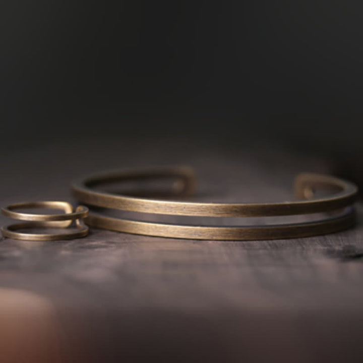 Rustikales Kupfer-Glücks-Wikinger-Manschettenarmband mit Buddha Stonesn