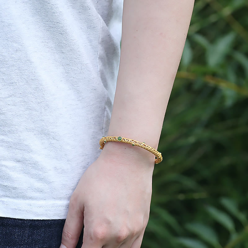 Buddha Stones Cyan Jade Kupfer Glücksverheißende Wolken Calm Healing Armband Armreif