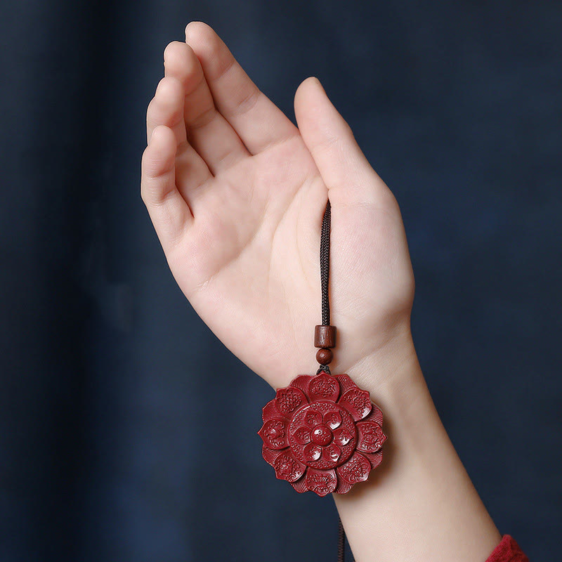 Buddha Steine natürliche Zinnober Lotus Om Mani Padme Hum Segen Halskette String Anhänger