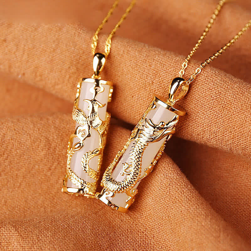 Buddha Stones Jade Drache Phoenix Kupfer Segen Harmonie Halskette Anhänger - image 10