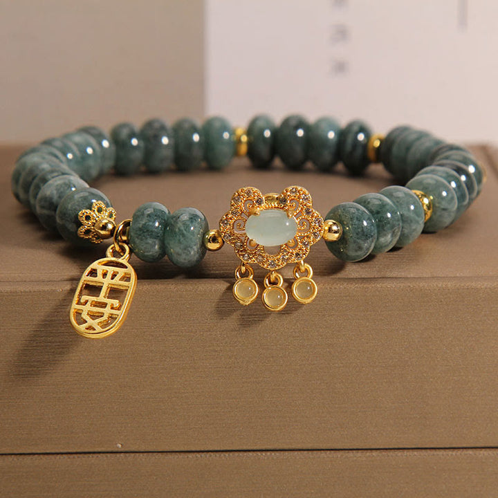 Armband mit Buddha Stonesn, natürlichem Jade-Chinesisch-Schloss-Charm, Frieden, Glück, Fülle