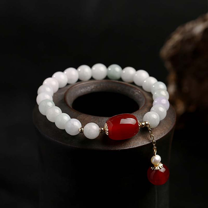 Buddha Stones Schutzarmband aus natürlichem Weiß Jade-Achat
