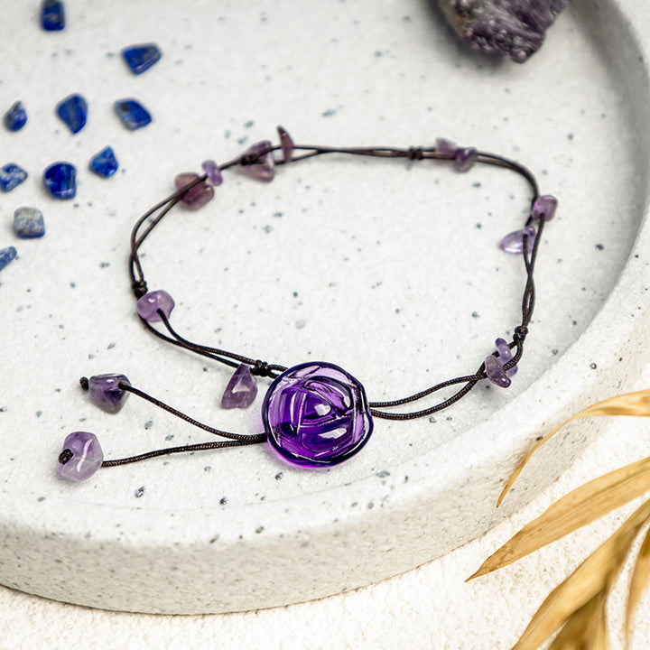 Fußkettchen mit Buddha Stonesn, Amethyst, rosa Kristall, grüner Aventurin, Rose, innerer Frieden, Heilung