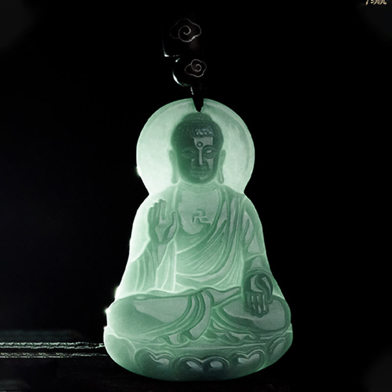 Buddha Stones Amitabha Buddha natürliche Jade Lotus Amulett Mitgefühl String Halskette Anhänger - image 8