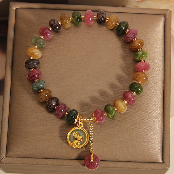 Buddha-Steine, natürlicher, bunter Turmalin, süßer Hase, positives Armband