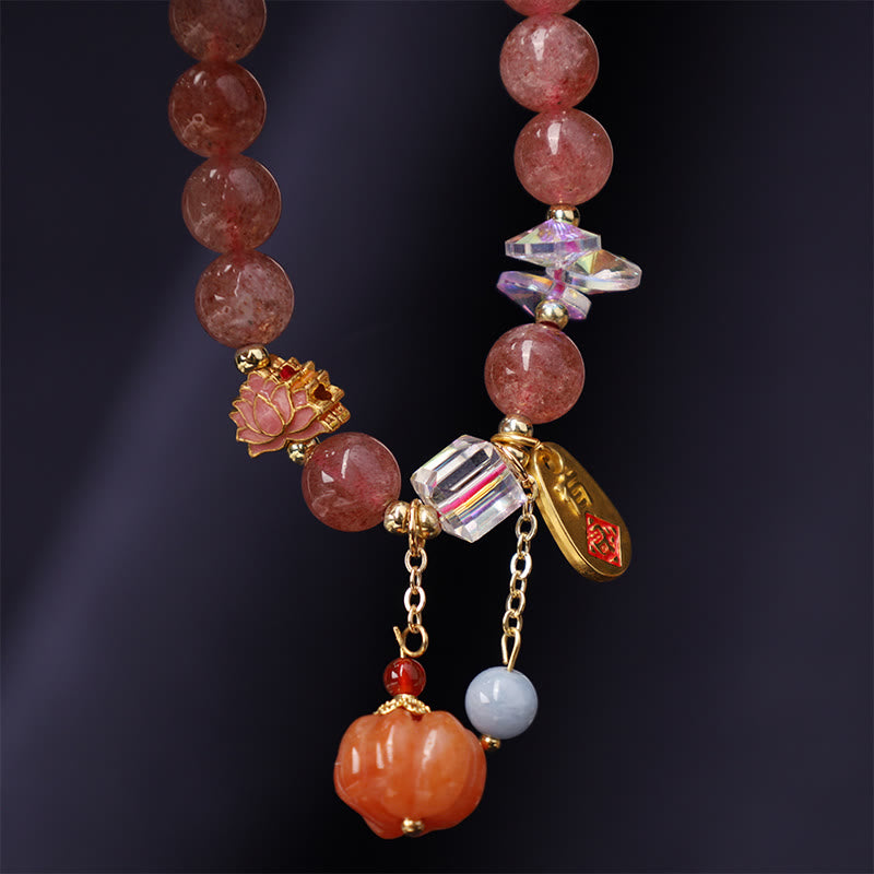 Buddha-Steine, natürlicher Erdbeerquarz, Fu-Charakter, Kürbis-Charme, positives Armband