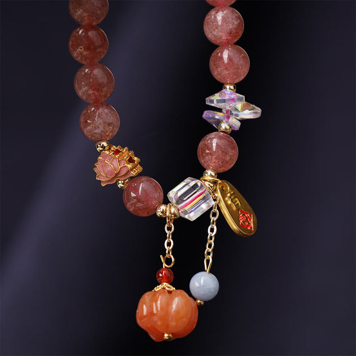 Buddha-Steine, natürlicher Erdbeerquarz, Fu-Charakter, Kürbis-Charme, positives Armband