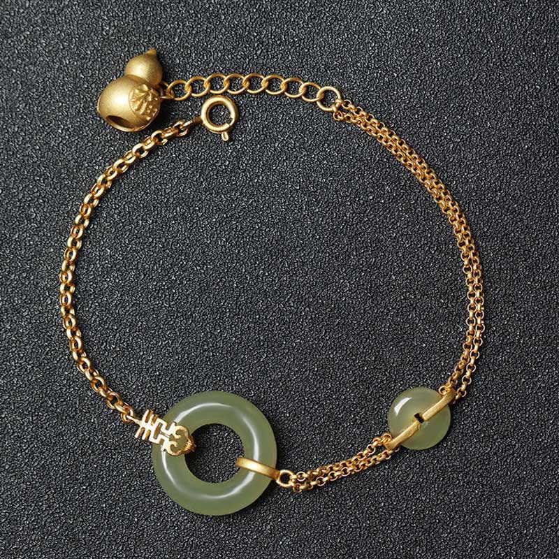 Rundes Jade-Friedensschnallen-Kürbis-Fu-Charakter-Glücksbringer-Wohlstandskettenarmband