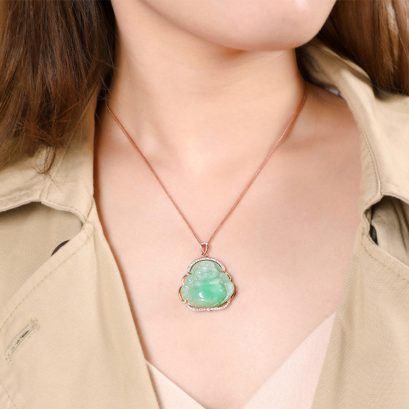 925 Sterling Silber lachender Buddha natürliche Jade Wohlstand Halskette Kettenanhänger - image 3