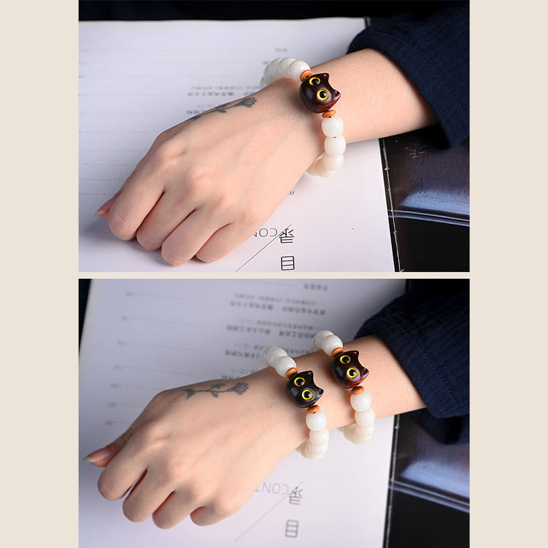 Buddha Stones, natürliches Bodhi-Samen-Armband, kleines Blatt, rotes Sandelholz, Ebenholz, süße Glückskatze, Weisheitsarmband - image 17