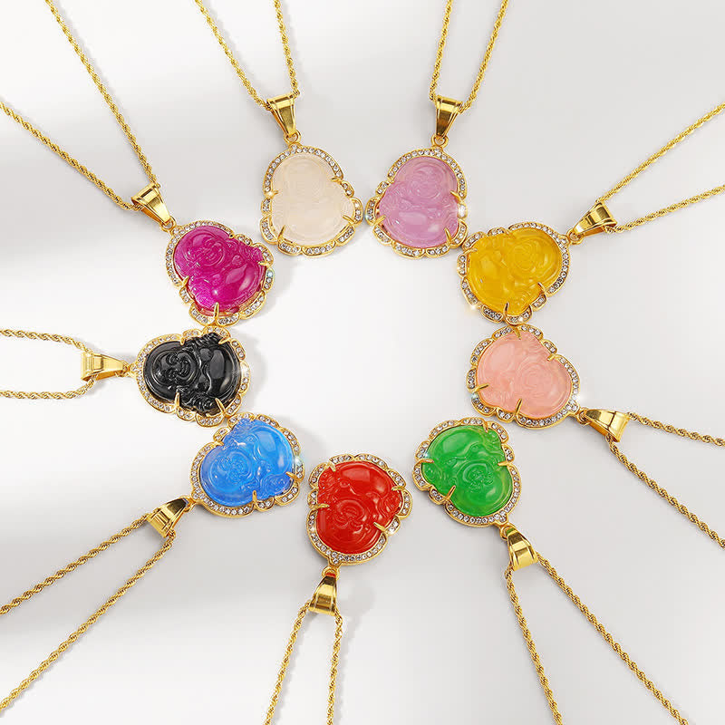 Buddha Stones 18K Gold gefüllt Lachender Buddha Jade Glück Halskette Kettenanhänger - image 2