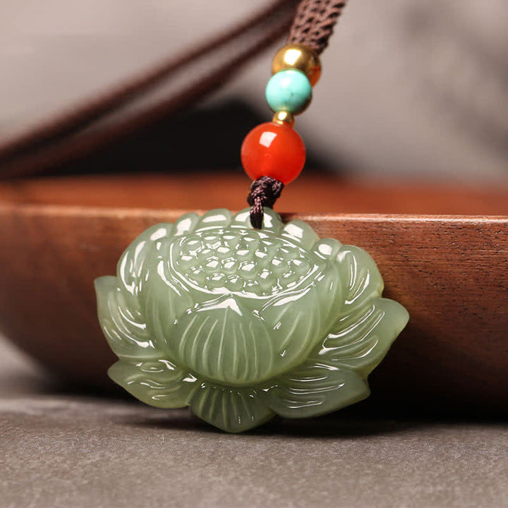 Buddha Stones Hetian Cyan Jade Lotus Flower Success Halskette Anhänger - image 2