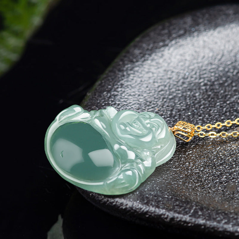 Lachender Buddha Halskette Anhänger aus natürlicher Jade, Wohlstand, Fülle - image 7