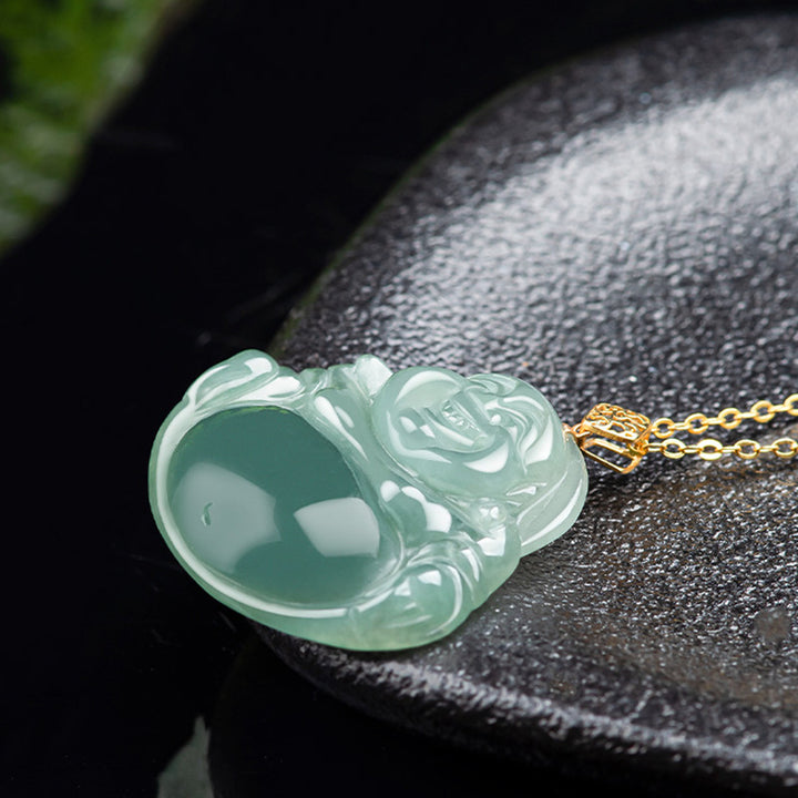 Lachender Buddha Halskette Anhänger aus natürlicher Jade, Wohlstand, Fülle - image 7