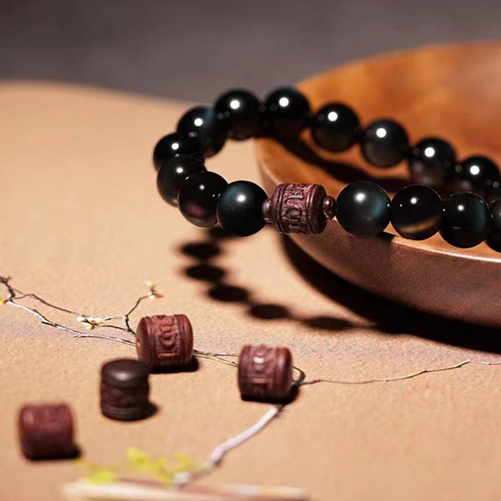 Buddha Stones, natürlicher Goldglanz-Obsidian, Regenbogen-Obsidian, Om Mani Padme Hum Fu, Charakter-Heilungsarmband