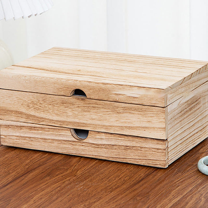 Buddha Stones Retro Beige Holz-Schmuckkästchen, zweilagige Schmuck-Aufbewahrungsbox mit Spiegel - image 13