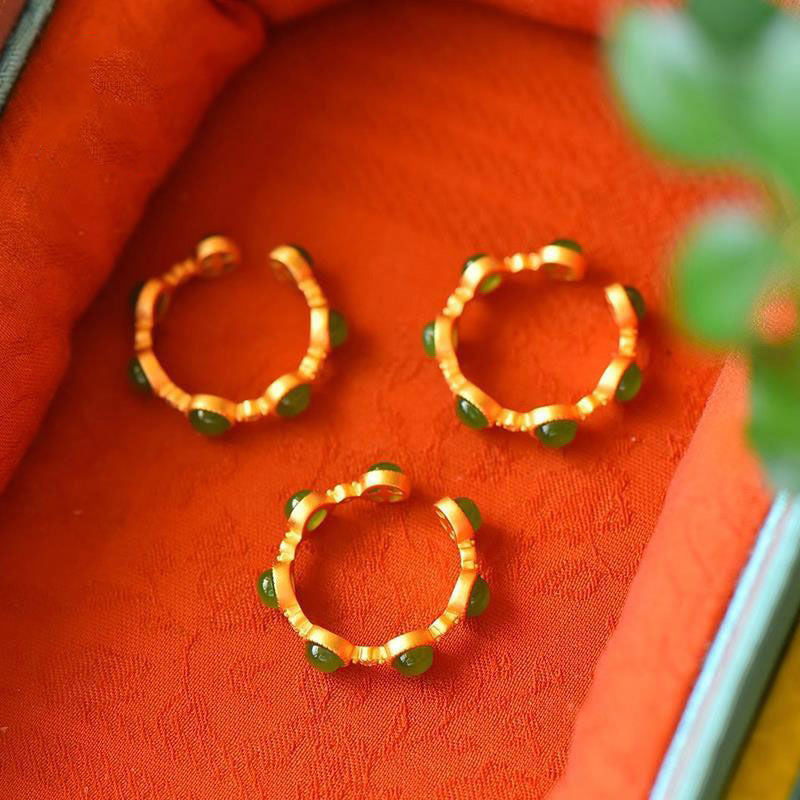 Buddha Stones Healing Calm Ring, verstellbarer Jade, Zyanblau - image 13