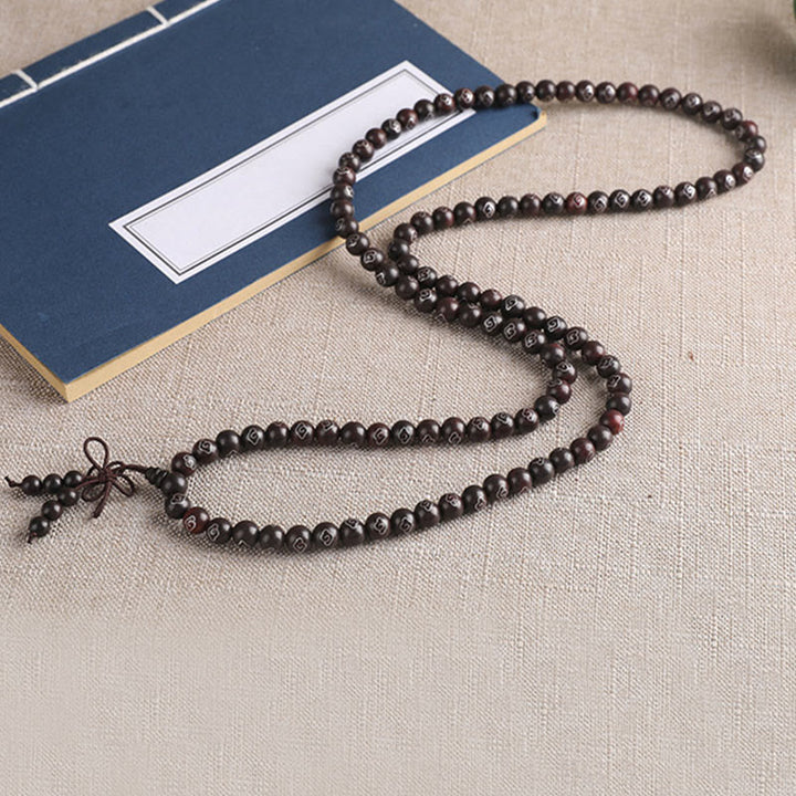 Buddha Stones, 925er-Sterlingsilber, eingelegtes kleines Blatt, rotes Sandelholz, Om Mani Padme Hum-Charakter, glückverheißende Wolken, Schutzarmband