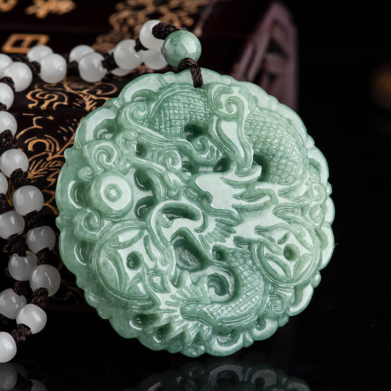 Buddha Stones Chinesisches Sternzeichen Drache Jade Fortune Halskette String Anhänger - image 2