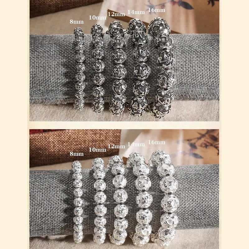 Buddha Stones Tibetisches Om Mani Padme Hum Amulett-Armband mit geschnitzten Legierungsperlen