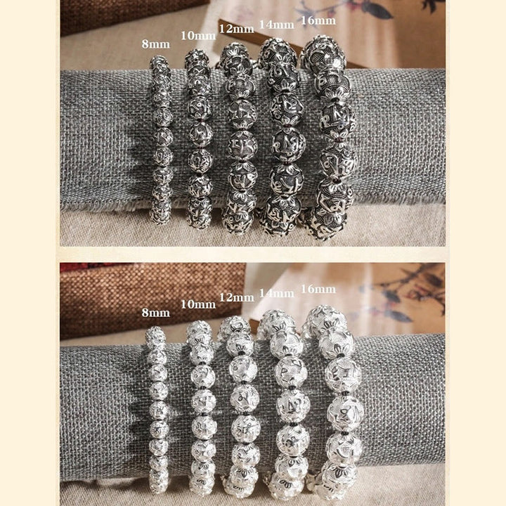 Buddha Stones Tibetisches Om Mani Padme Hum Amulett-Armband mit geschnitzten Legierungsperlen