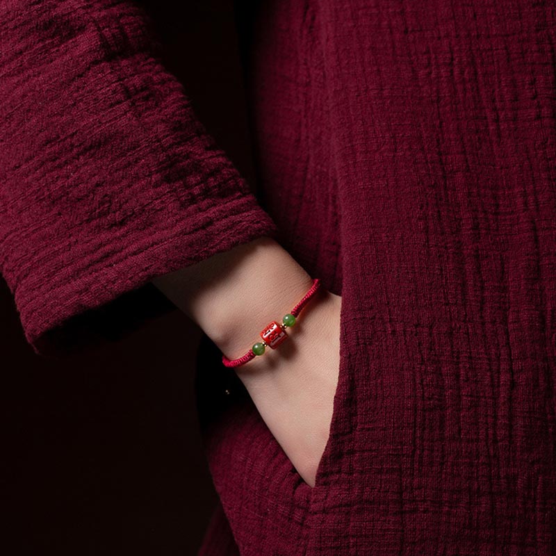 Armband aus geflochtenem Seil von Buddha Stones Tibetan Cinnabar Om Mani Padme Hum mit Gravur und Segen