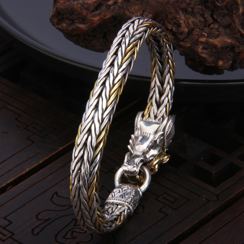 Armband aus 925er-Sterlingsilber mit Buddha Stonesn, Jahr des Drachen, verheißungsvoller Drache, Schutz aus Metall mit geflochtenem Design - image 3