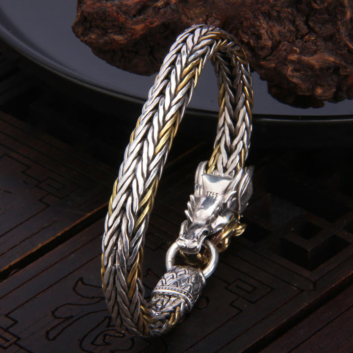 Armband aus 925er-Sterlingsilber mit Buddha Stonesn, Jahr des Drachen, verheißungsvoller Drache, Schutz aus Metall mit geflochtenem Design - image 3