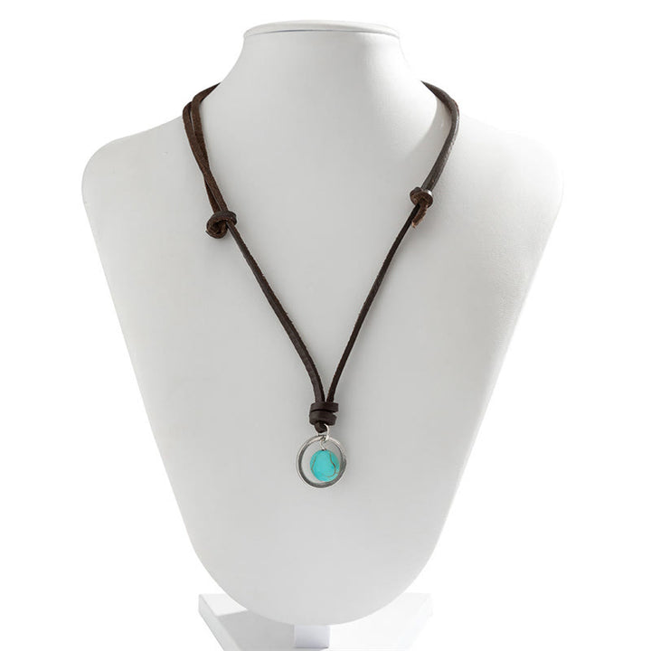 Buddha Stones, runder türkisfarbener Stein, Schutz, Stärke, Halsketten-Anhänger